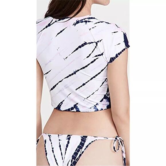 L*SPACE Tie Dye Wildflower Surfer Rash Guard Swim Top White Pink Navy Size XS - Picture 7 of 13